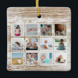 Hout Deer Baby's eerste jaar Foto Collage Keramisch Ornament<br><div class="desc">Een mooie manier om je baby's eerste jaar te herinneren. Leg de herinneringen van je pasgeborene voor altijd vast met een monogram van het hertenhoofd van een houtextuur, voorzien van een collage van een foto-baby. Een perfecte baby hoed met de naam van de baby, de geboortedatum en een aangepaste foto...</div>