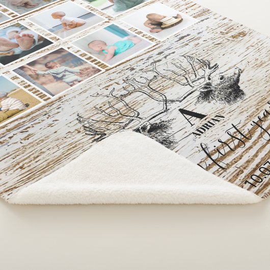 Hout Deer Baby's eerste jaar Foto Collage Sherpa Deken (3/4)