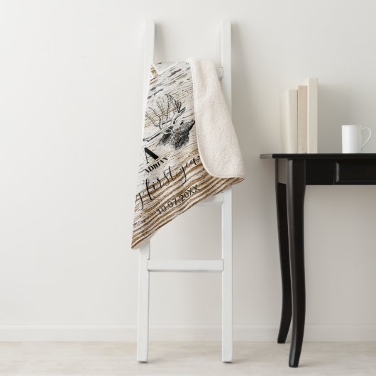 Hout Deer Baby's eerste jaar Foto Collage Sherpa Deken (In situ)