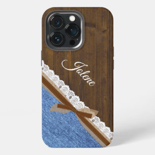 Hout Denim en Kant Westers Thema iPhone 13 Pro Hoesje