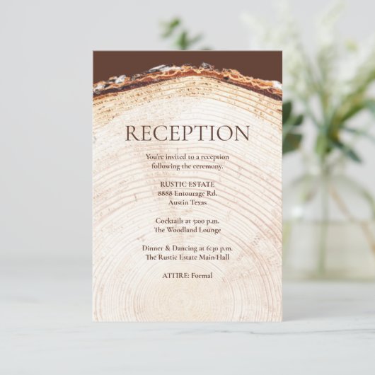 Hout Design Boom Ringen Rustieke bruiloft Receptie Informatiekaartje (Staand voorkant)