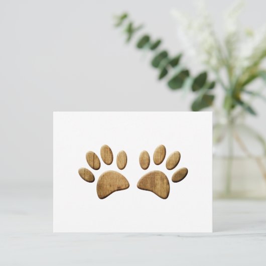 Hout Dog Paw Print Briefkaart (Staand voorkant)