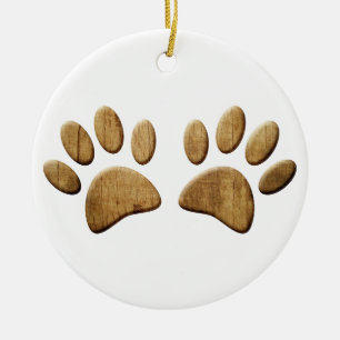 Hout Dog Paw Print Keramisch Ornament