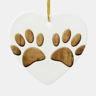 Hout Dog Paw Print Keramisch Ornament