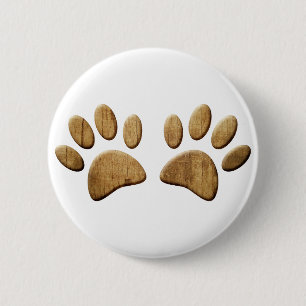 Hout Dog Paw Print Ronde Button 5,7 Cm