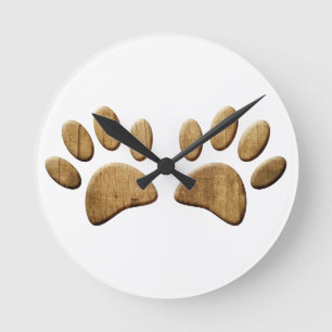Hout Dog Paw Print Ronde Klok