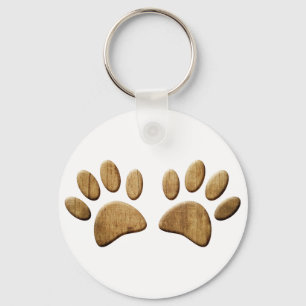 Hout Dog Paw Print Sleutelhanger