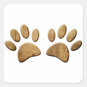 Hout Dog Paw Print Vierkante Sticker