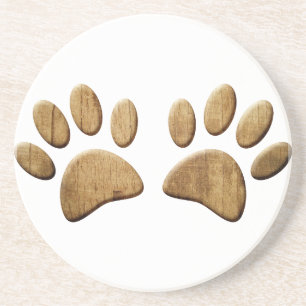 Hout Dog Paw Print Zandsteen Onderzetter