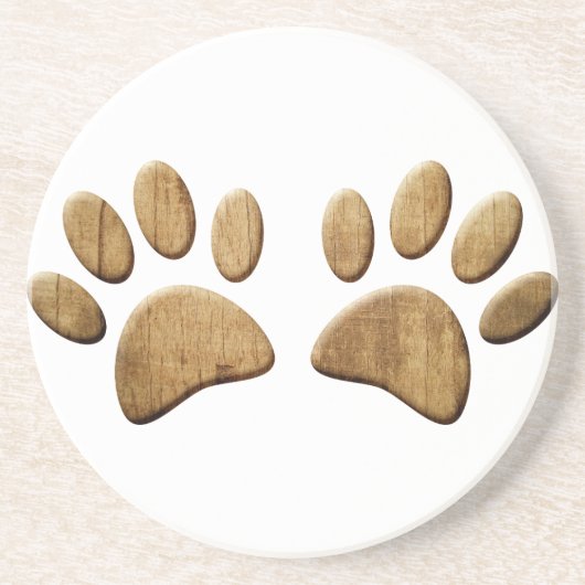 Hout Dog Paw Print Zandsteen Onderzetter (Voorkant)