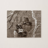 Hout Duck Drake en Hen in Sepia Legpuzzel (Horizontaal)