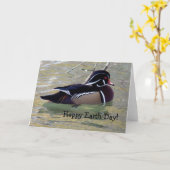 Hout Duck Drake, Happy Earth Day. Kaart (Gele Bloem)