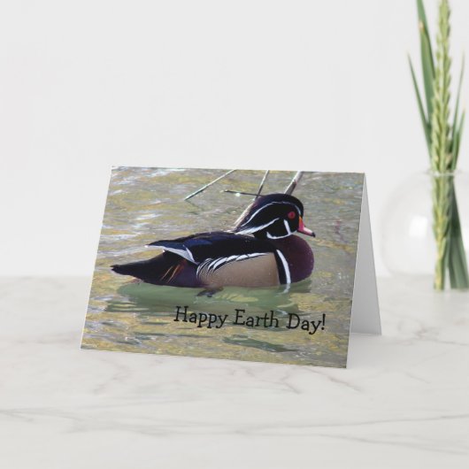Hout Duck Drake, Happy Earth Day. Kaart (Voorkant)