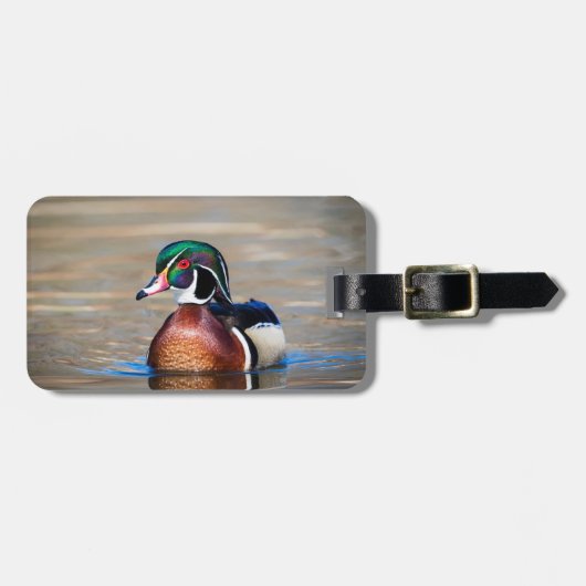 Hout Duck in een vijver Bagagelabel (Voorkant horizontaal)