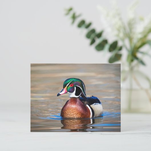 Hout Duck in een vijver Briefkaart (Staand voorkant)