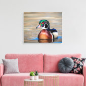 Hout Duck in een vijver Canvas Afdruk (Insitu (Woonkamer))