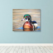 Hout Duck in een vijver Canvas Afdruk (Insitu (Houten vloer))