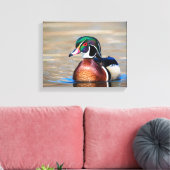 Hout Duck in een vijver Canvas Afdruk (Insitu (Woonkamer))