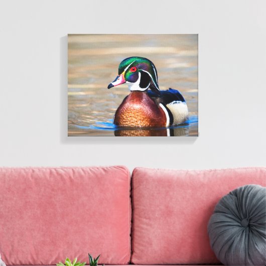 Hout Duck in een vijver Canvas Afdruk (Insitu (Woonkamer))