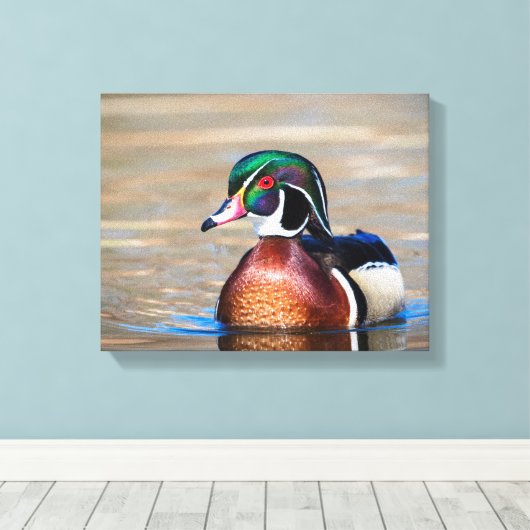 Hout Duck in een vijver Canvas Afdruk (Insitu (Houten vloer))