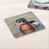 Hout Duck in een vijver Kartonnen Onderzetters (Schuin)