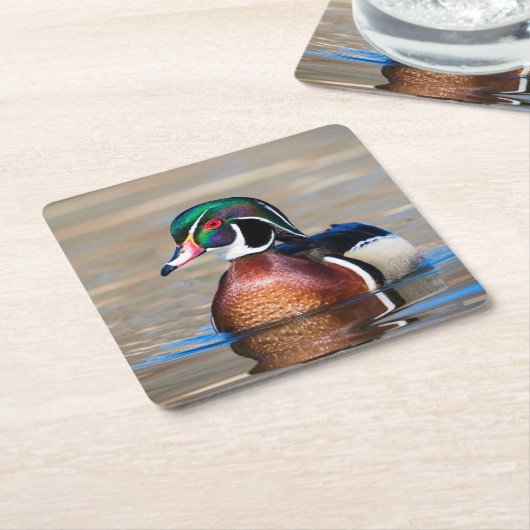 Hout Duck in een vijver Kartonnen Onderzetters (Schuin)