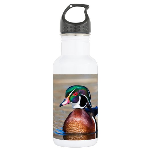 Hout Duck in een vijver Waterfles (Voorkant)
