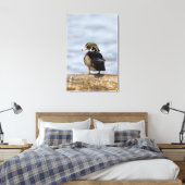 Hout Duck man op log in wetland Canvas Afdruk (Insitu (Slaapkamer))