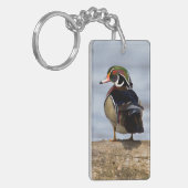 Hout Duck man op log in wetland Sleutelhanger (Voorkant Links)