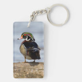 Hout Duck man op log in wetland Sleutelhanger (achterkant)