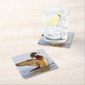 Hout Duck mantel flapping wings in wetland Kartonnen Onderzetters (Insitu)