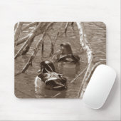 Hout Duck Pair in Sepia Muismat (Met muis)