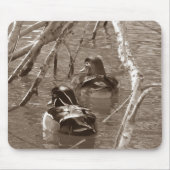 Hout Duck Pair in Sepia Muismat (Voorkant)