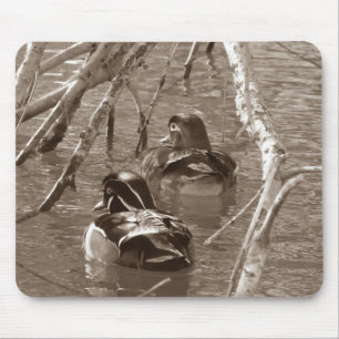 Hout Duck Pair in Sepia Muismat