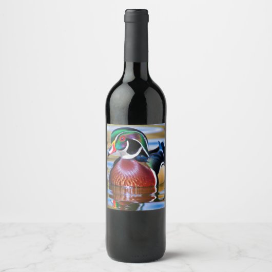 Hout Duck Wine Bottle, Duck Hunting Wijn Etiket (Voorkant)