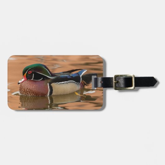 Hout eend zwemt in water bagagelabel (Voorkant horizontaal)