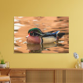 Hout eend zwemt in water canvas afdruk (Insitu (Woonkamer))