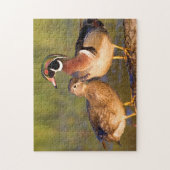 Hout Eenden en vrouw op het inloggen van wetland Legpuzzel (Verticaal)