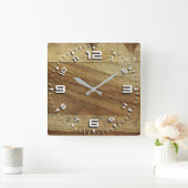 Hout-effect Grote vierkante wandklok (Huis)