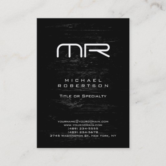 Hout-effect Monogram zwart wit Visitekaartje (Voorkant)