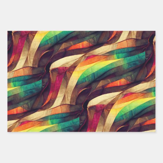 Hout-effect Rainbow Wrapping Paper Set (Voorkant 3)