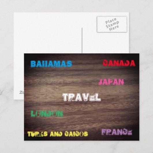 Hout-effect Reizen Briefkaart (Voorkant / Achterkant)