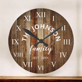 Hout Eigen familienaam Rustic Farmhouse Ronde Klok
