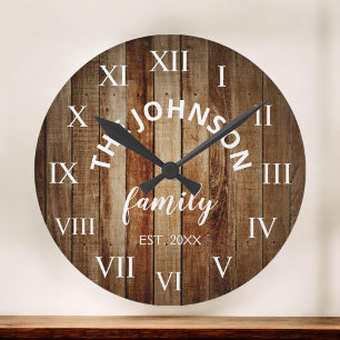Hout Eigen familienaam Rustic Farmhouse Ronde Klok