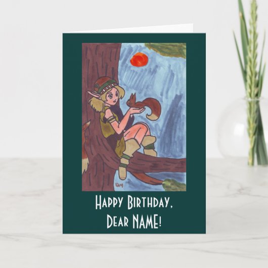 Hout Elf met eekhoorn Kaart (Voorkant)