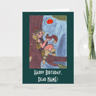 Hout Elf met eekhoorn Kaart