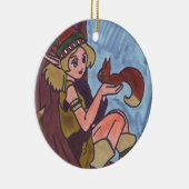 Hout Elf met eekhoorn Keramisch Ornament (Rechts)