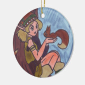 Hout Elf met eekhoorn Keramisch Ornament (Links)