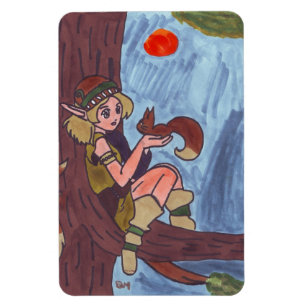 Hout Elf met eekhoorn Magneet