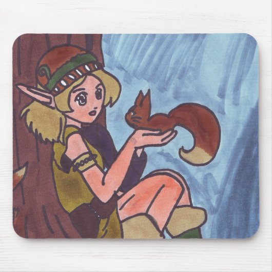 Hout Elf met eekhoorn Muismat (Voorkant)